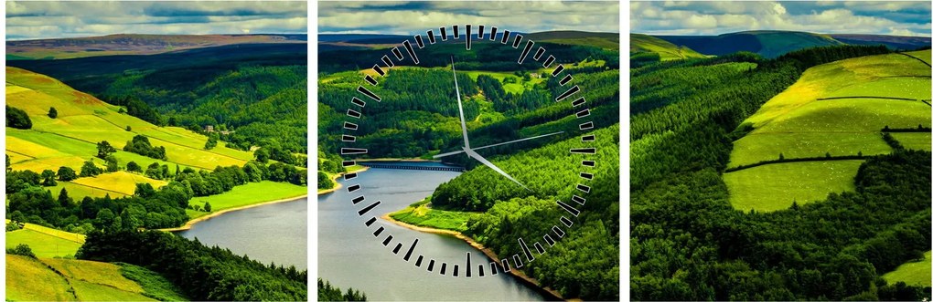 Obraz - Zelená krajina (s hodinami) (90x30 cm)