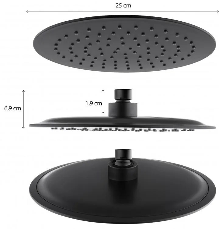 Erga Erga, SLIM sprchová hlavica s priemerom 25cm, čierna matná, ERG-YKA-BP.BRG25-BLK