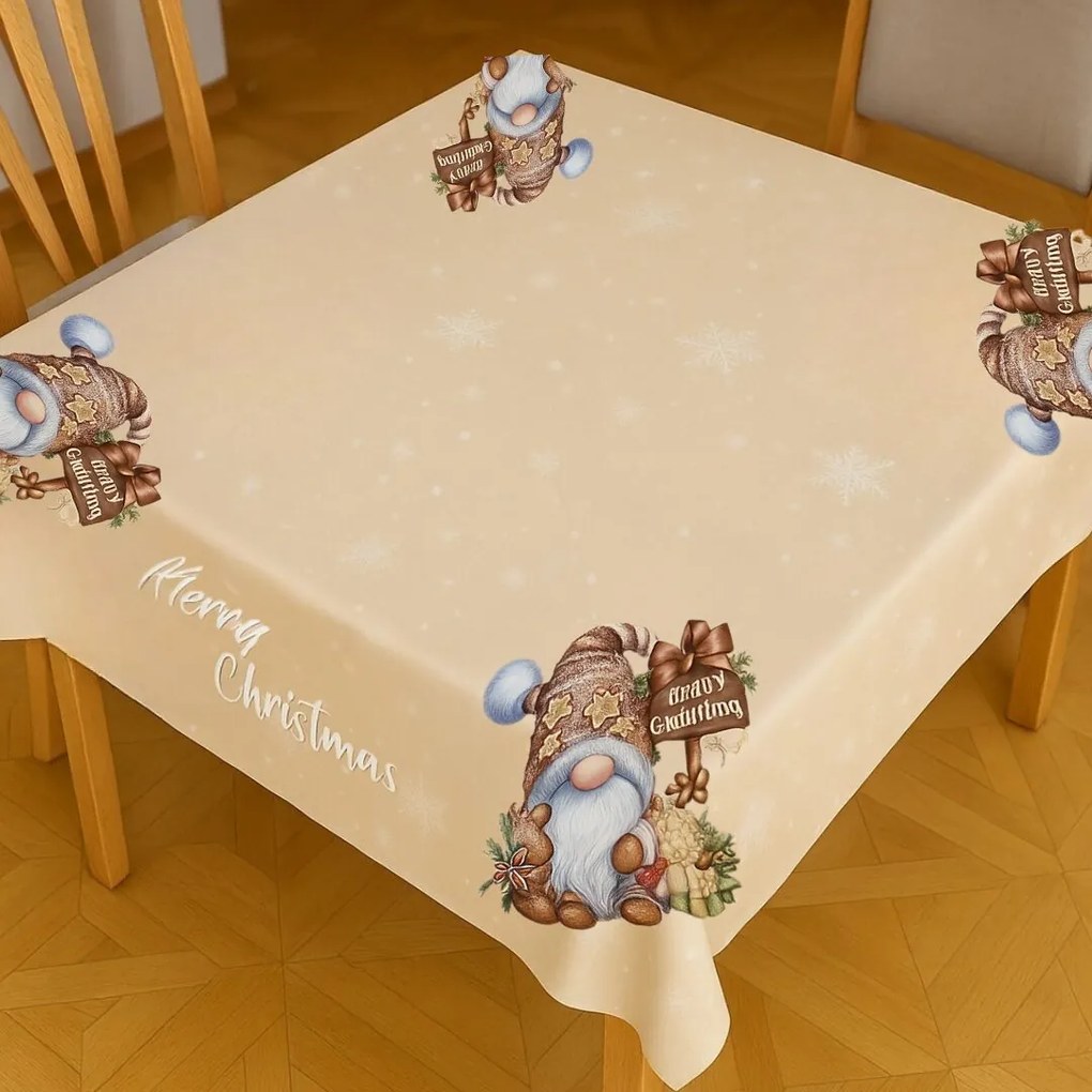 Vianočný obrus Škriatok hnedý 140x180cm TiaHome