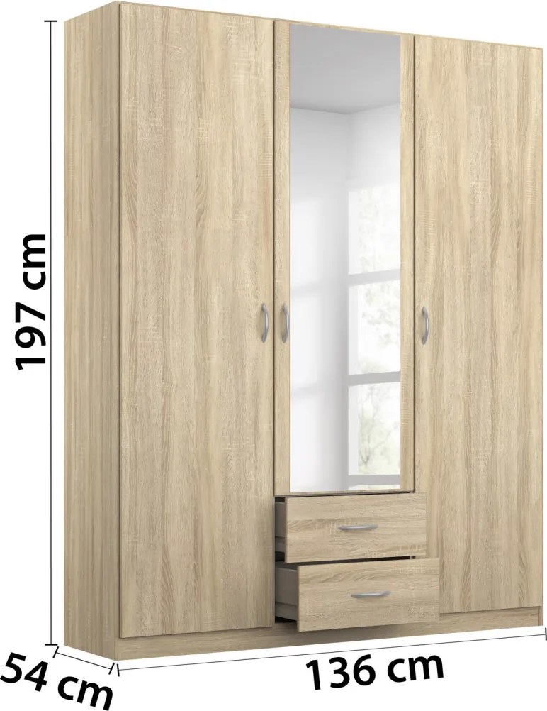 Šatníková skriňa Case, 136 cm, dub sonoma