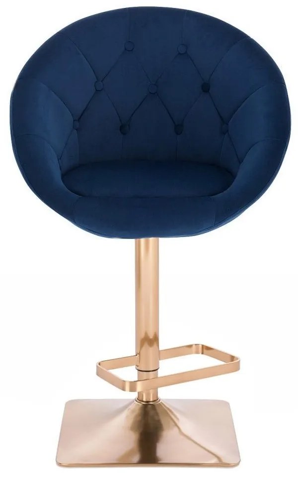 LuxuryForm DESIGN Barová stolička VERA VELUR na zlatej hranatej podstave - modrá