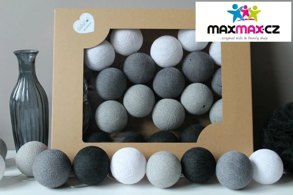 MAXMAX Bavlnené svietiace guličky grafitová - 10 guličiek