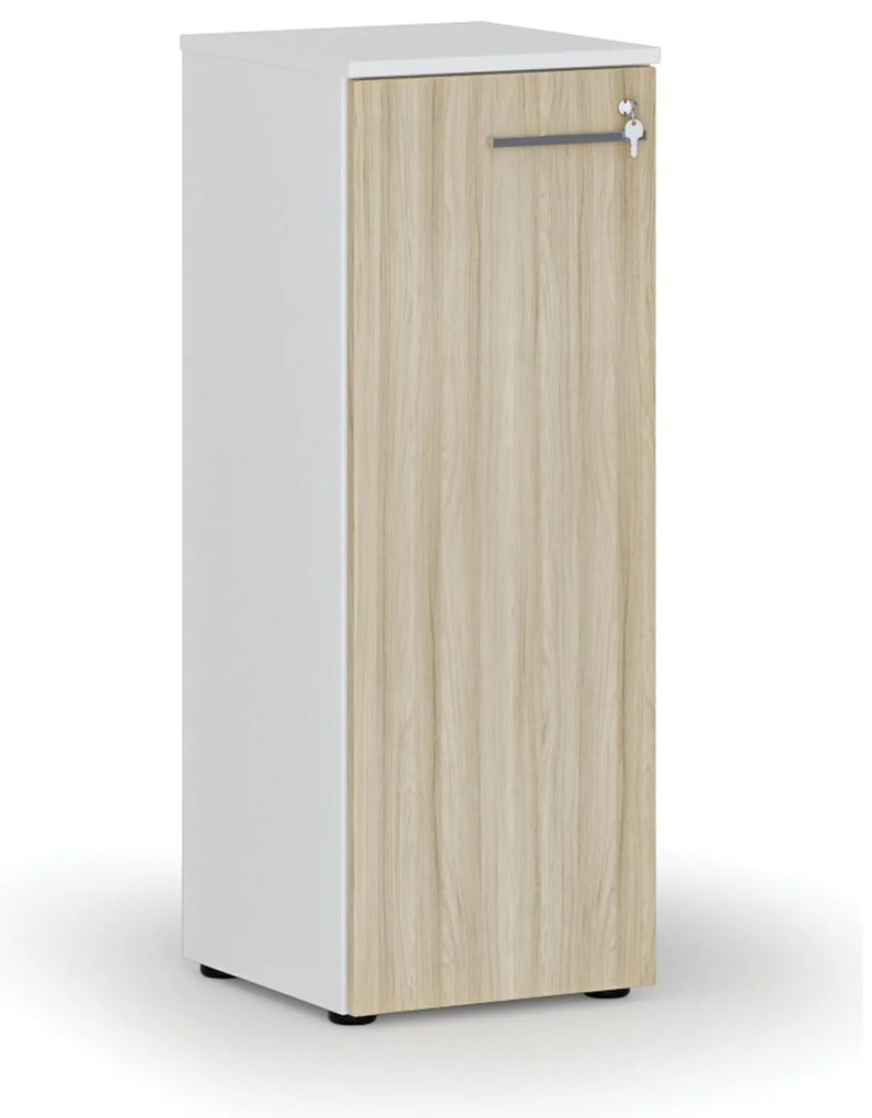 Nízka kancelárska skriňa s dverami PRIMO WHITE, 400 x 420 x 1087 mm, biela/dub prírodná