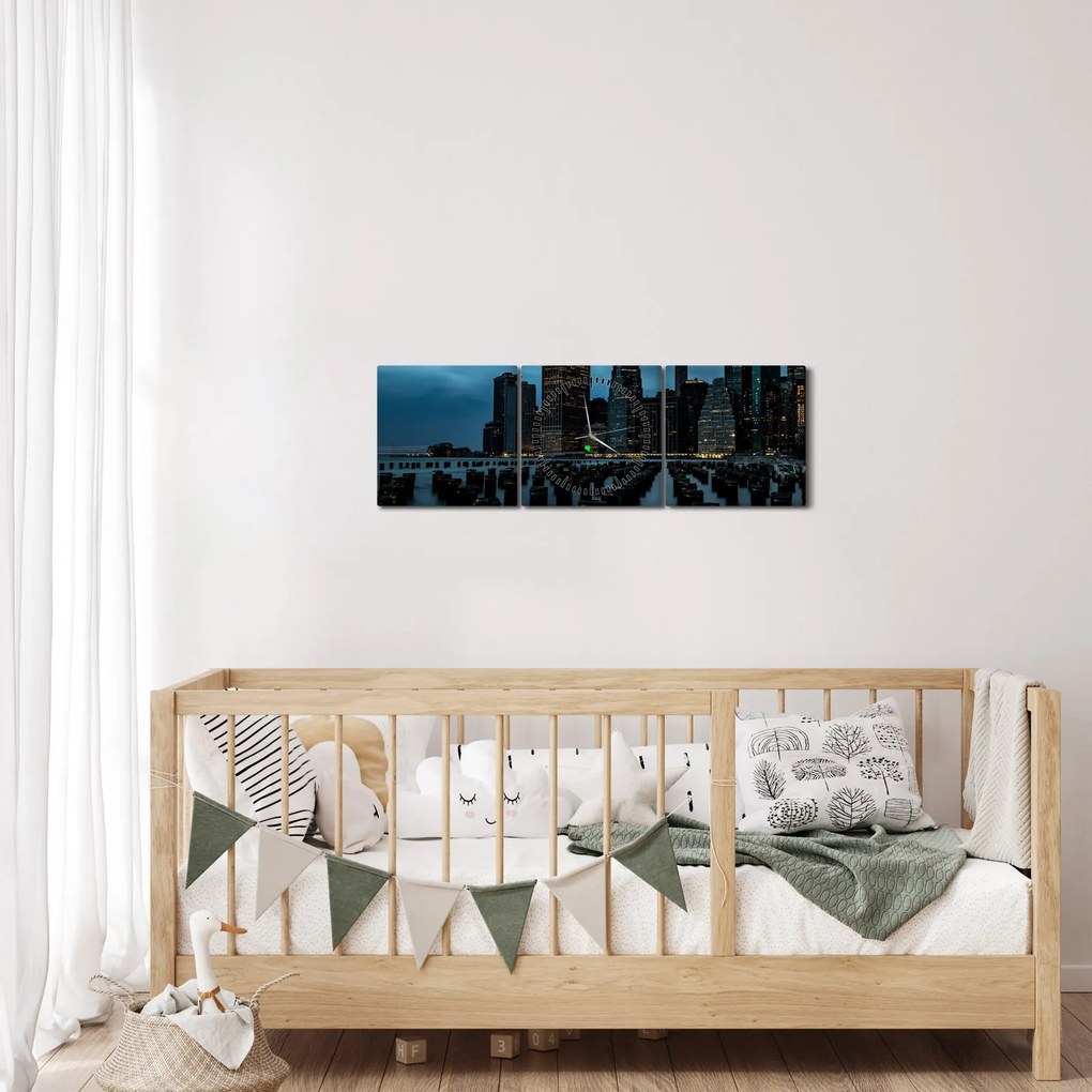 Obraz - Pohľad na mrakodrapy New Yorku (s hodinami) (90x30 cm)