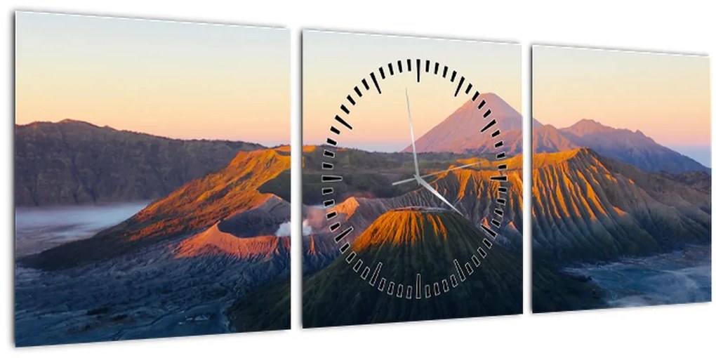 Obraz hory Bromo v Indonézii (s hodinami) (90x30 cm)