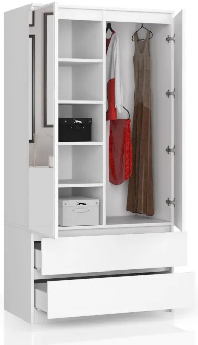 Skriňa S 90 cm 2D 2SZ 2 zrkadlá CLP biela