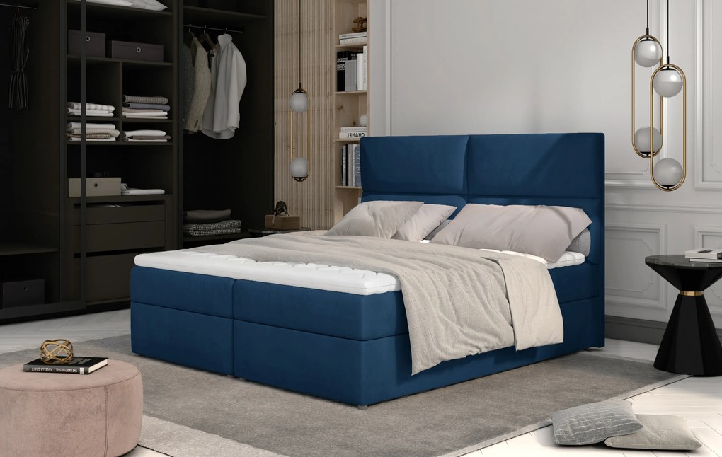 Rozšírená box spring posteľ Adam 200x185cm, modrá