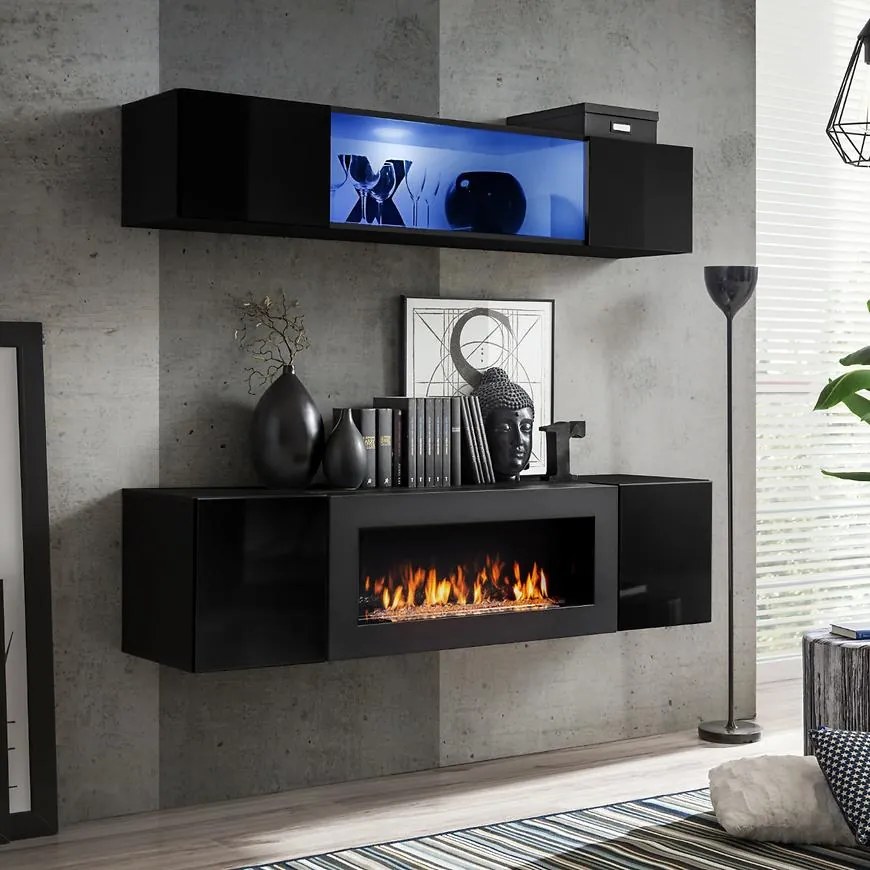 Obývacia stena + Biokrb Fly N3 + sklo čierna
