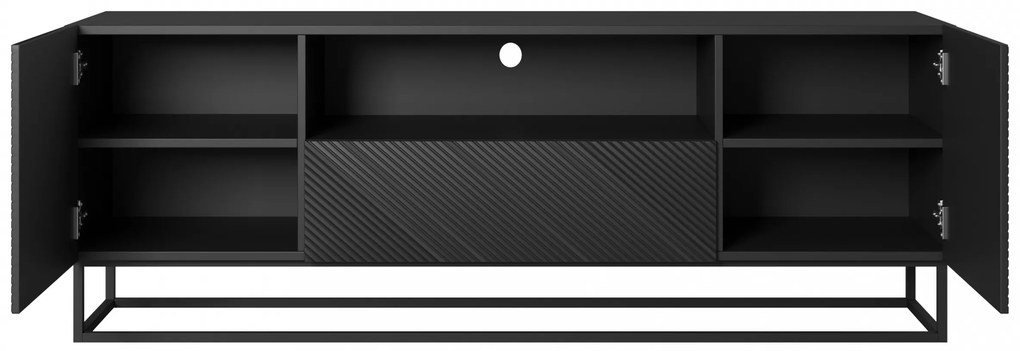 TV stolík Asha 167 cm so zásuvkou a kovovou konštrukciou - čierny mat