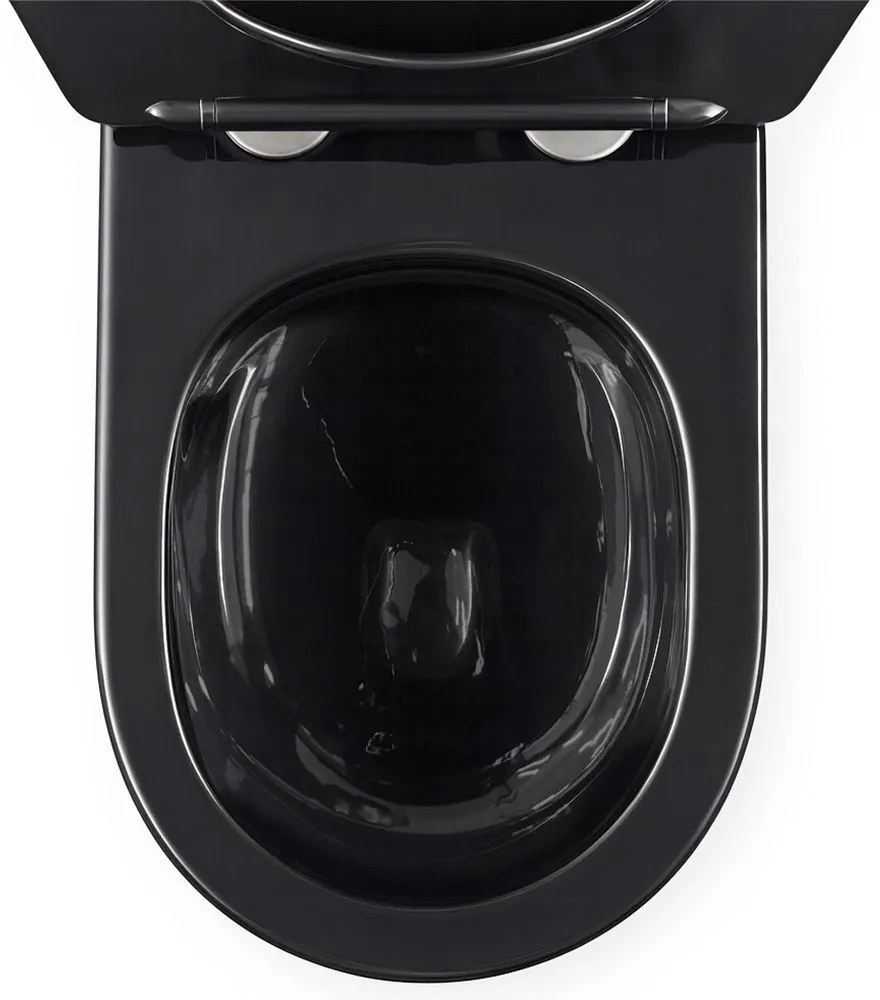 Rea Carlo Mini, závesné WC + toaletné sedadlo, čierna lesklá-zlatý okraj, REA-C4695