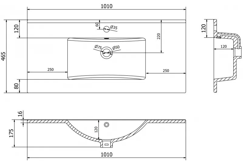Mexen Atena, umývadlo na zapustenie do dosky 101 x 46 cm, čierna matná, 25011070