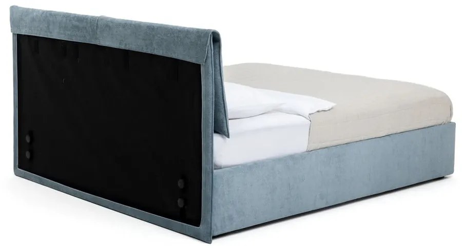 Modrá čalúnená dvojlôžková posteľ s úložným priestorom s roštom 160x200 cm Thessa Pillow – Bonami Selection