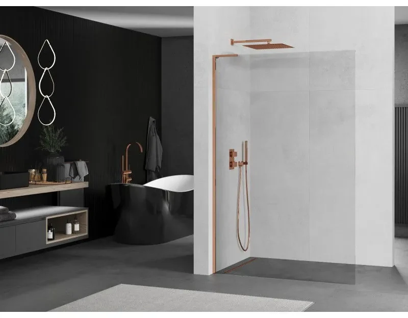 Mexen Kioto L, sprchová zástena Walk-In 120 x 200 cm, 8mm číre sklo, ružové zlato profil, 800-120-103-60-00