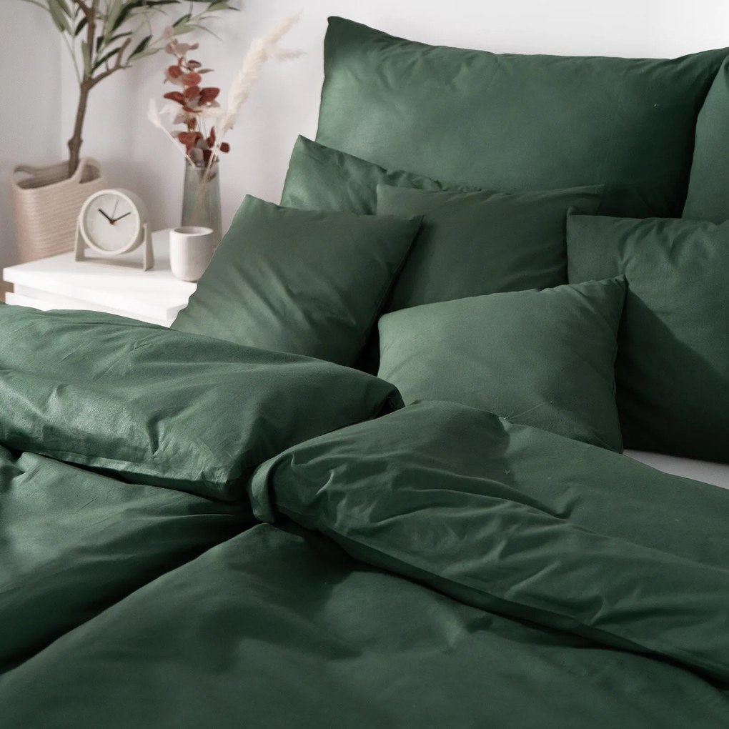 Goldea bavlnené posteľné obliečky - tmavo zelené 140 x 200 a 70 x 90 cm