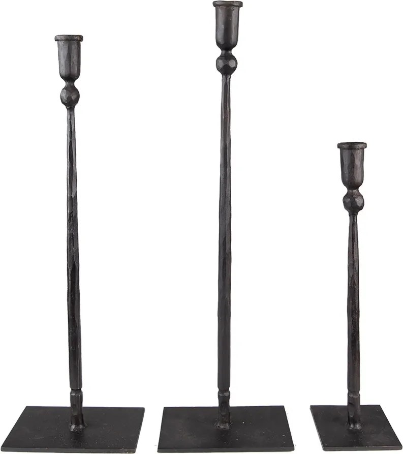 3ks čierny antik kovaný svietnik Hillo - 16*10*52 / 16*10*49 / 10*9*35 cm