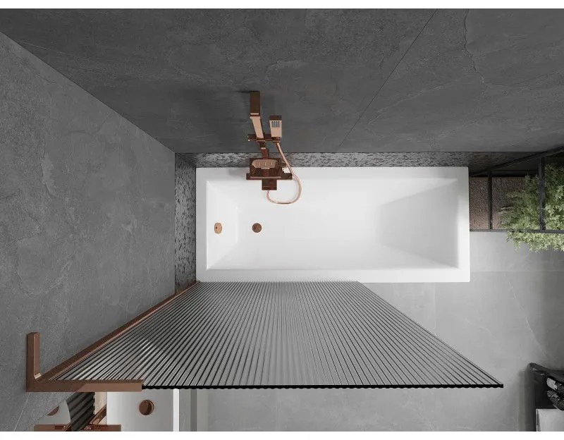 Mexen Next L, 1-krídlová vaňová zástena 100 x 150 cm, 6mm sklo s rebrovým vzorom, ružové zlato profil, 895-100-000-03-09-60