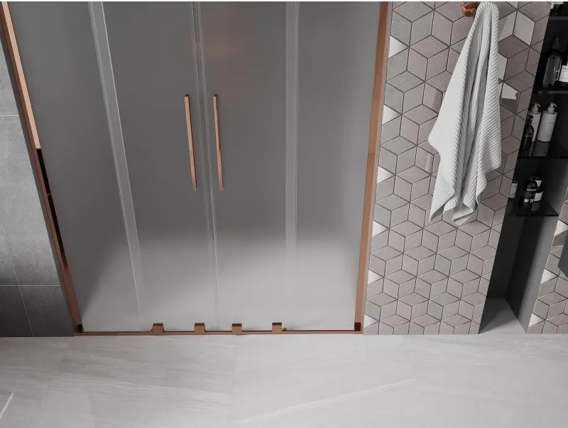 Mexen Velar L Duo, posuvné sprchové dvere do otvoru 150 cm, 8mm sklo námraza, ružové zlato, 871-150-003-32-60