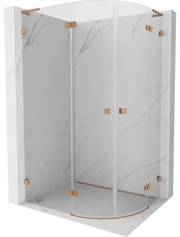 Mexen Lunar, L polkruhový sprchový kút naklápací doľava 90 x 80 cm, 8mm číre sklo, profil medená matná, 833L-090L-080P-65-00
