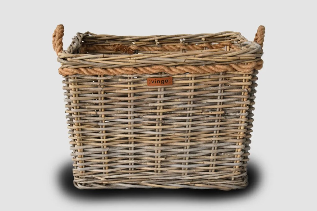Veľký ratanový úložný kôš s lankovými držadlami, štvorcový - sivý Rozmery (cm): 50x43, v.36