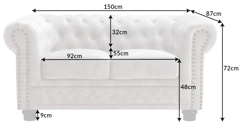 Dizajnová dvojsedačka Chesterfield 150 cm šampanský zamat