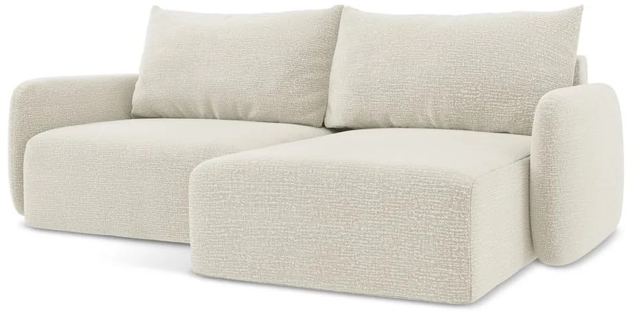 Krémovobiela rozkladacia/s úložným priestorom rohová pohovka (pravý roh) Kalena – Makamii