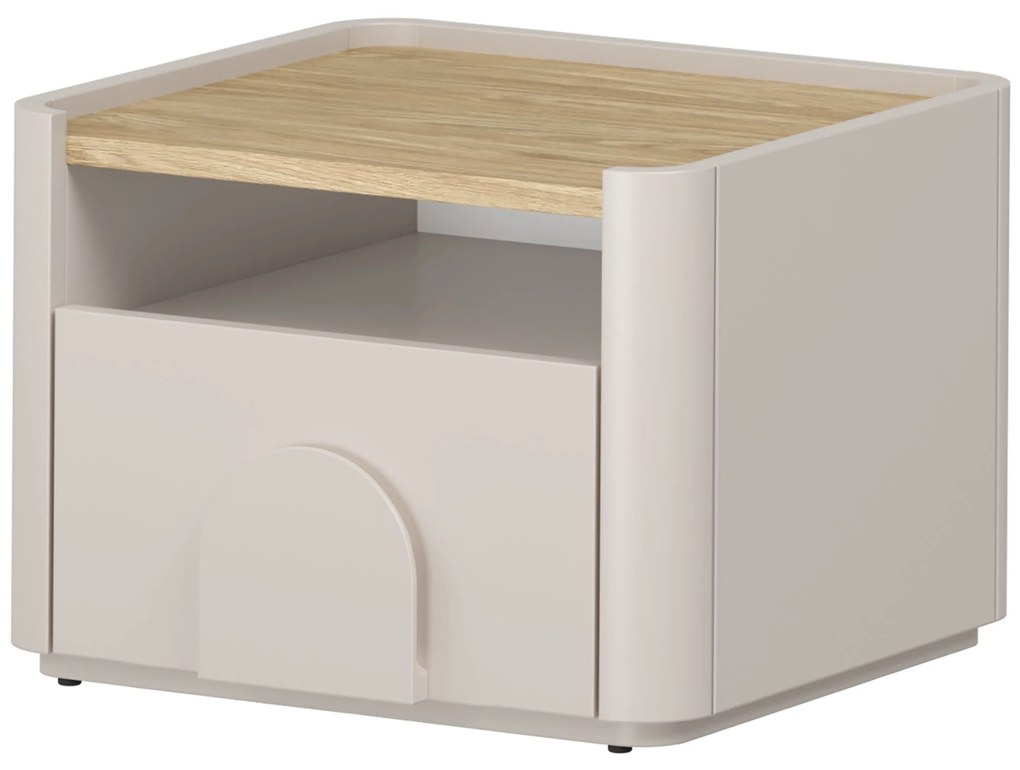 Nočný stolík Amilio so zásuvkou 50 cm - kasmír / olejovaný dub / úchyty kasmír