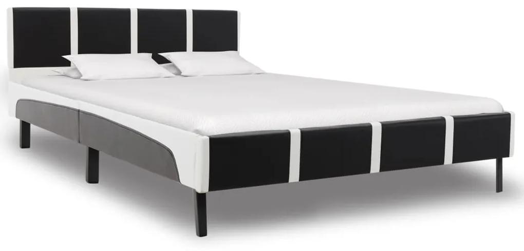 vidaXL Rám postele čierno-biely umelá koža 160x200 cm