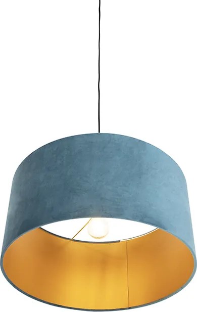 Závesné svietidlo s plyšovým tienidlom modré so zlatom 50 cm - Combi