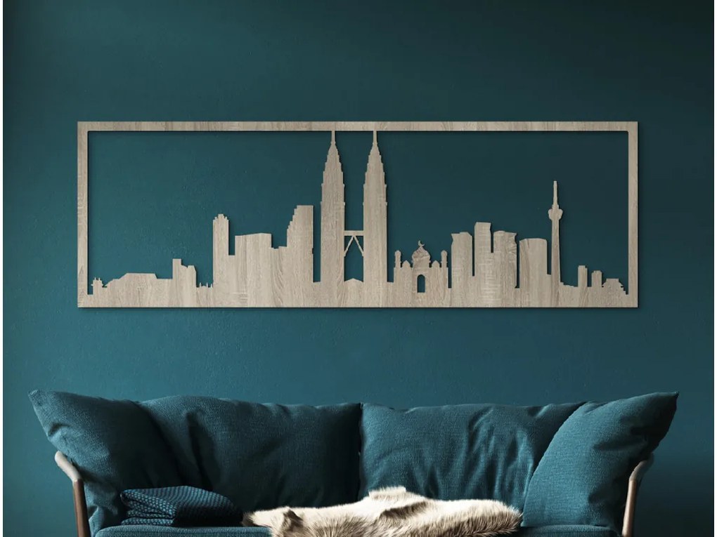 drevko Obraz Kuala Lumpur panoráma Rozmer obrazu: 29,5 x 89 cm, Farba dekorácie: Čierna