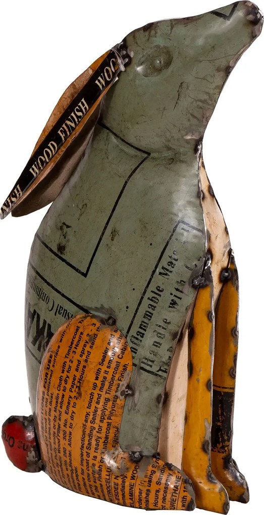 Kovový sediaci zajac v štýle upcycle 280x130x420