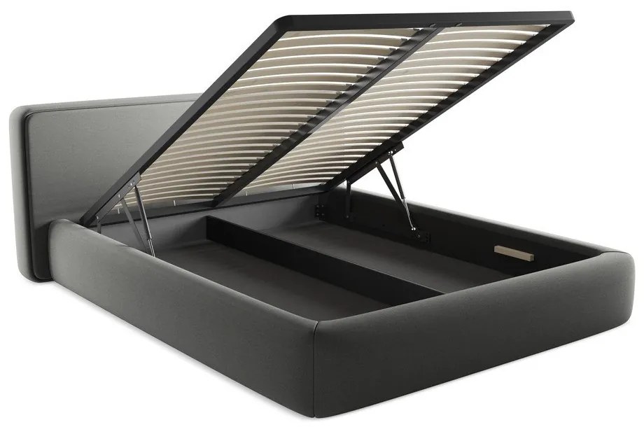 Sivá čalúnená dvojlôžková posteľ s úložným priestorom s roštom 160x200 cm Kiana – Makamii