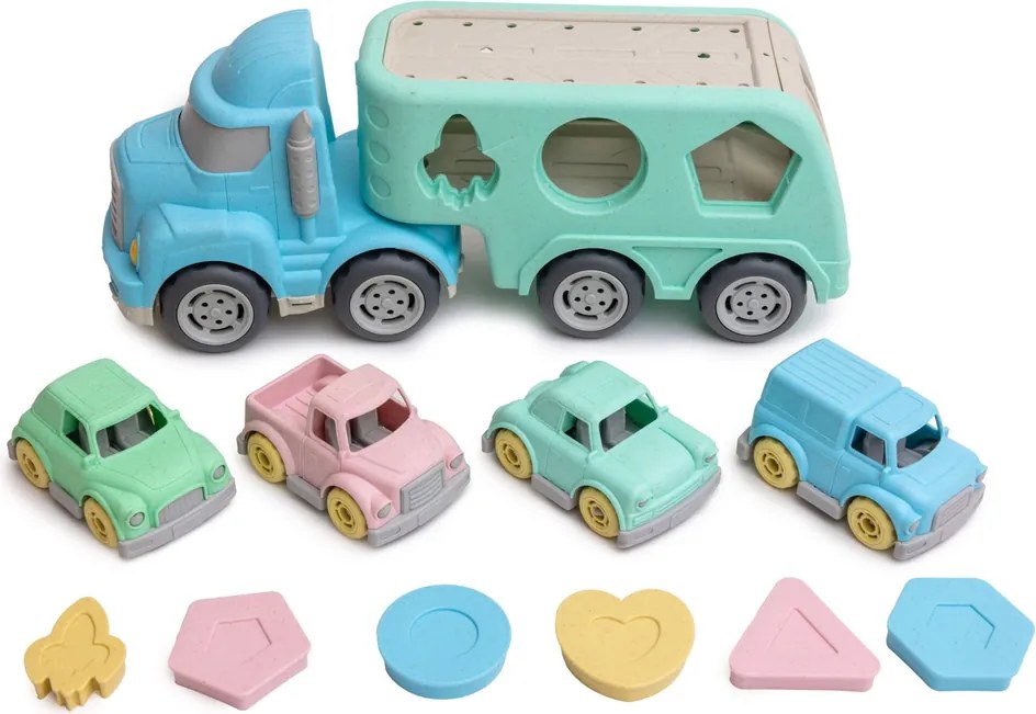LEAN Toys Nákladný automobil Transporter vzdelávací triedič s blokmi áut Pastelový BIO plast