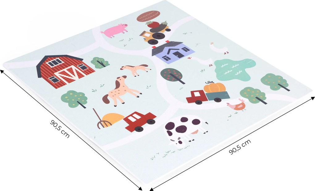 ECOTOYS Detská penová puzzle hracia podložka Farma EVA 90,5×90,5 cm, 21 dielov