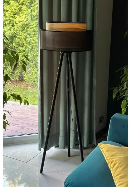 Duolla - Stojacia lampa WOOD BOHO 1xE27/15W/230V pr. 45 cm čierna/béžová