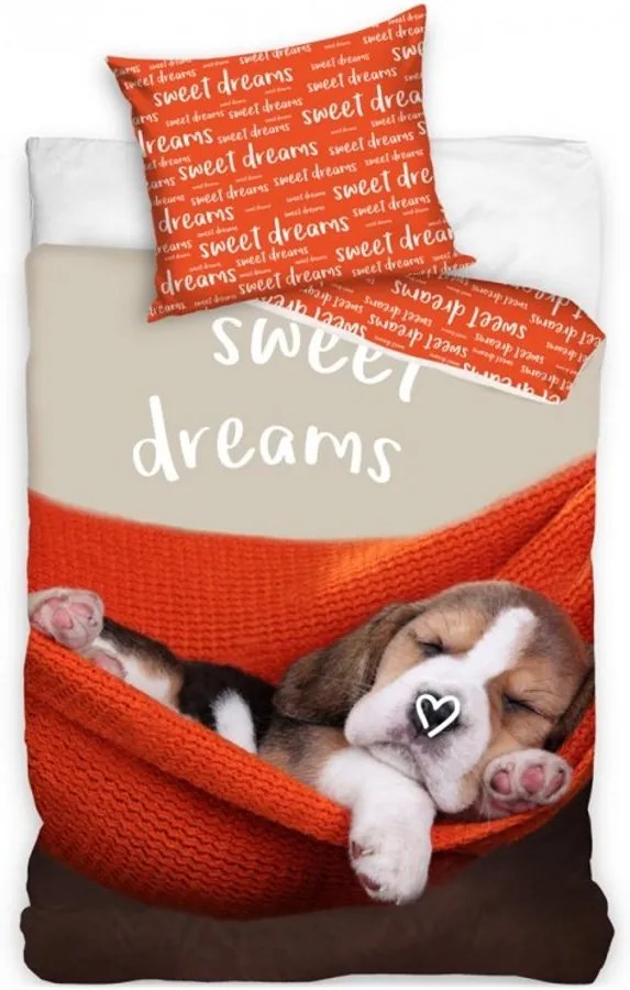 Bavlnené posteľné obliečky šteniatko - motív Sweet dreams - 100% bavlna - 70 x 90 cm + 140 x 200 cm