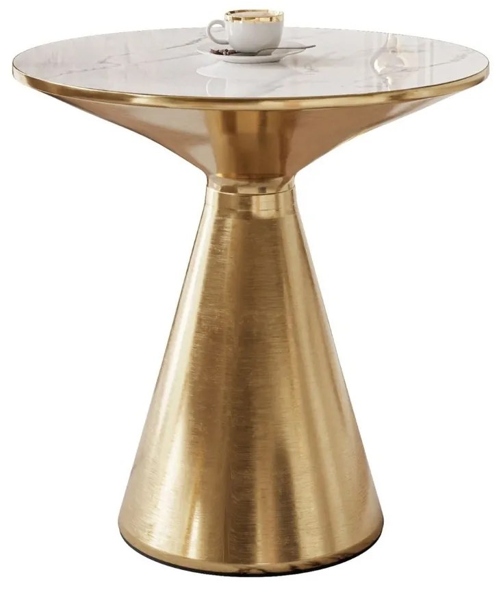 OKRÚHLY KONFERENČNÝ STOLÍK ELLINE ZLATÝ NEREZ + BIELY MRAMOR