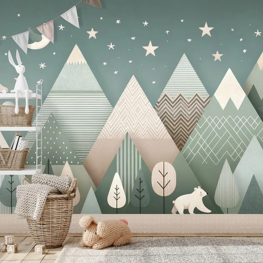 Samolepiaca tapeta detská horská krajina s medveďom