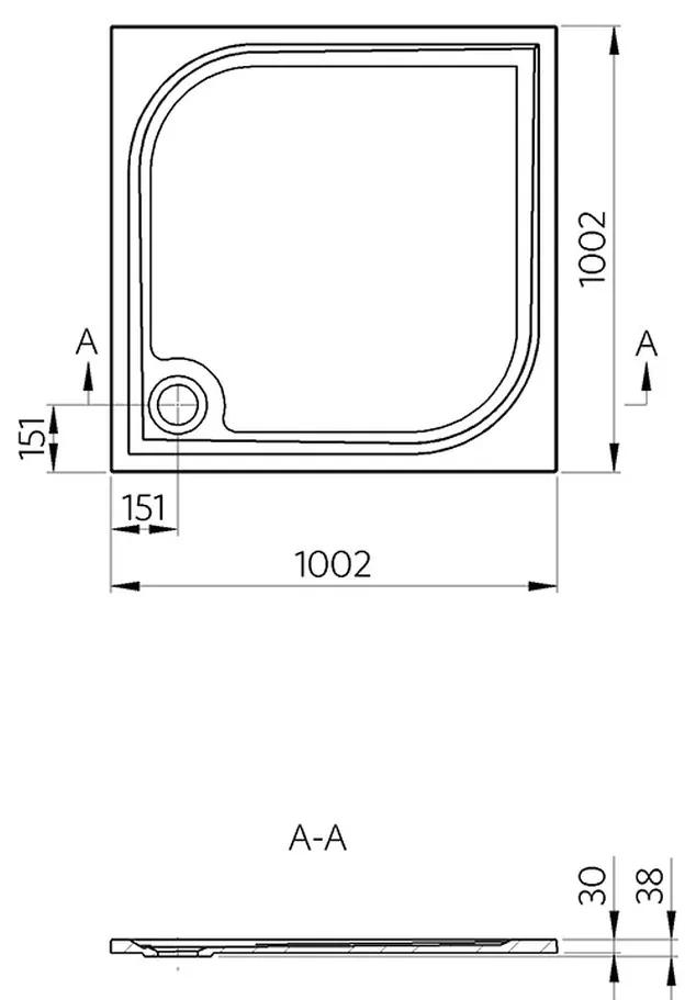 Vima 124 - Vanička s protišmykom, liaty mramor, 100x100cm