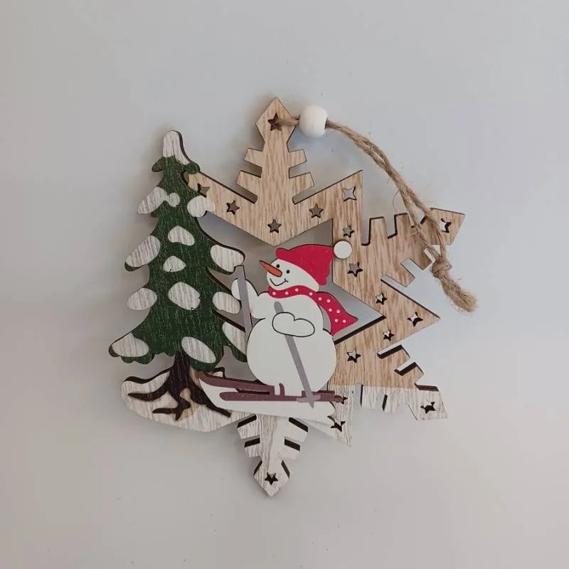 DECOLED Ozdoba se sněhulákem, prům. 15 cm, dřevěná