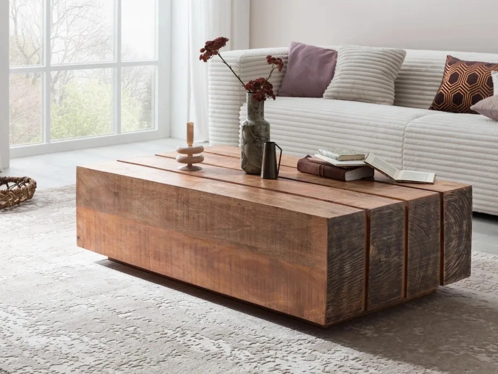 furniture-nabytek.cz - Masivní konferenční stolek Dakota z mangového dřeva, lakovaný, hnědý – 120×70 cm
