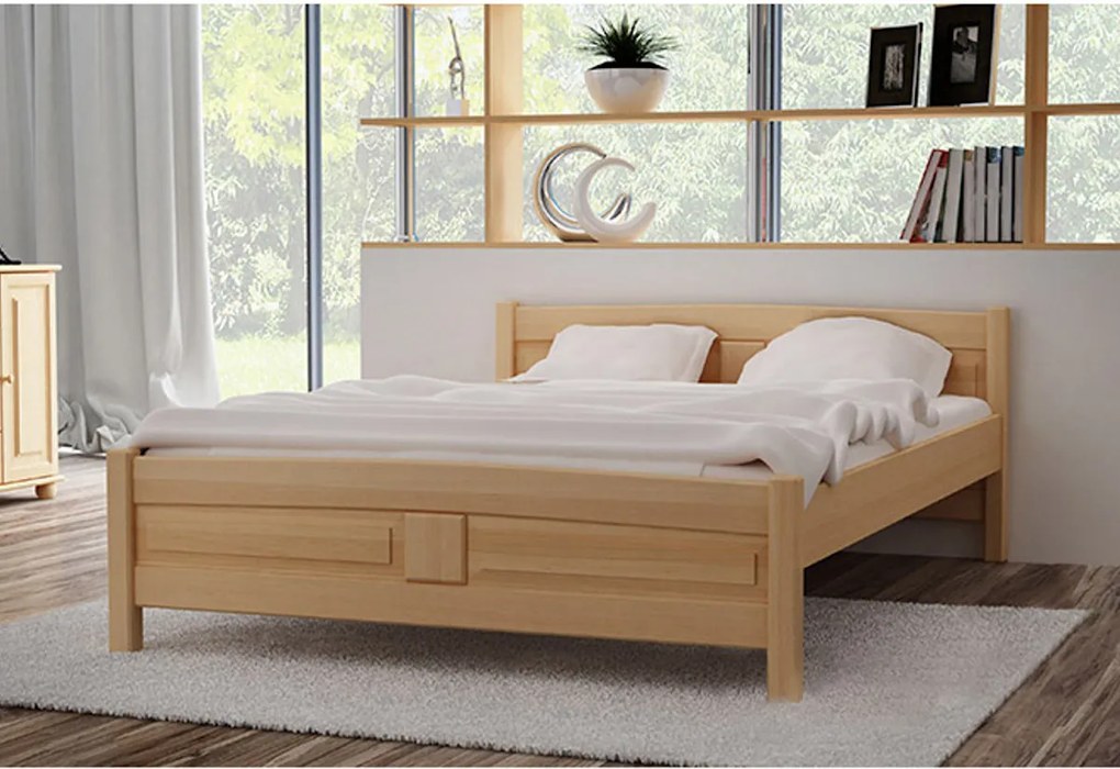 Vyvýšená posteľ Joana + pěnový matrac COMFORT 14 cm + rošt, 140 x 200 cm, orech-lak