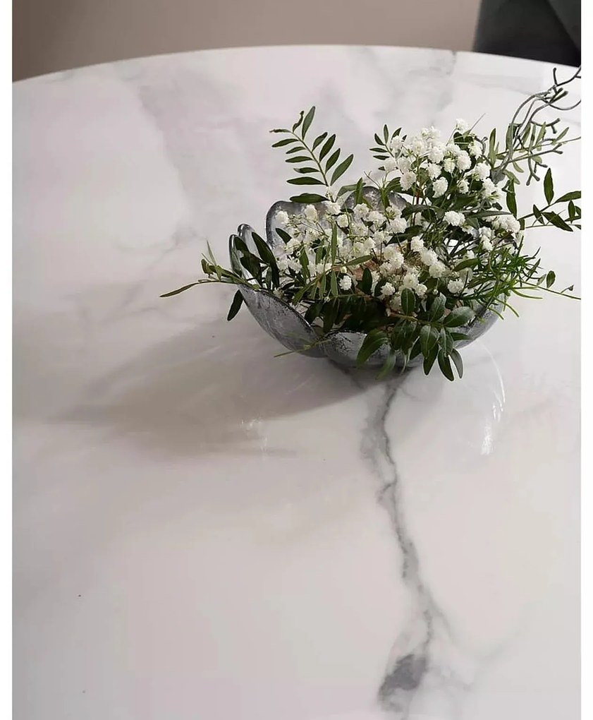 Okrúhly jedálenský stôl Espero 90 cm biely mramor/biely