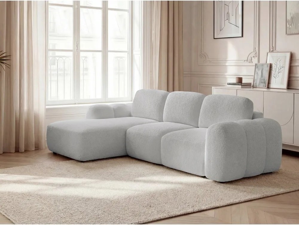 Svetlosivá rozkladacia/s úložným priestorom rohová pohovka z textílie buklé (ľavý roh/s leňoškou) Montaigne – Bobochic Paris