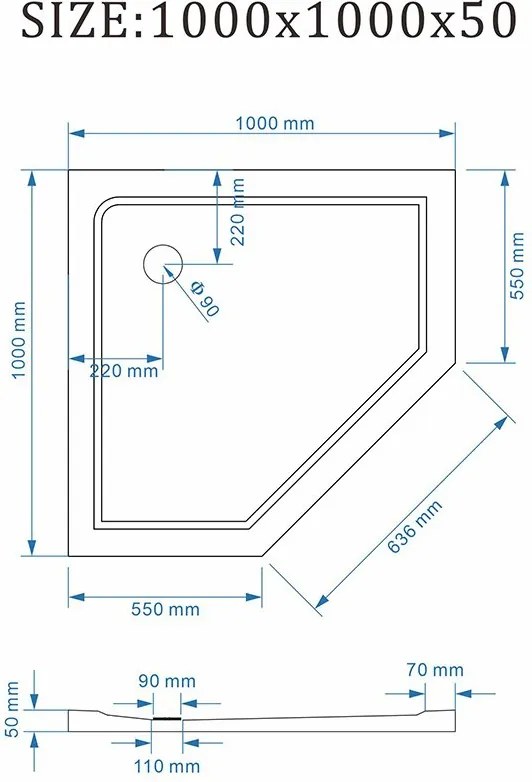BPS-koupelny Päťuholníková akrylátová sprchová vanička RAVE WH 100x100 biela