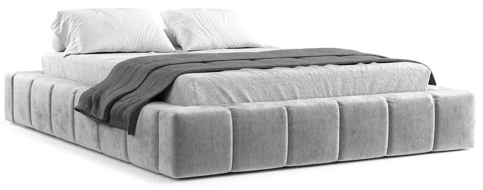 Svetlosivá čalúnená dvojlôžková posteľ s úložným priestorom s roštom 200x200 cm Aruba L – Maison de Rêve