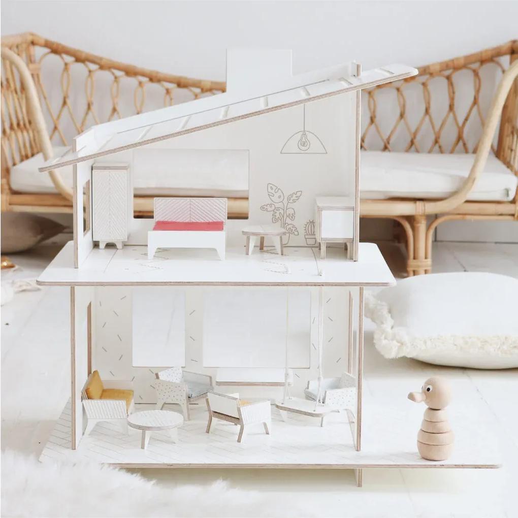 milin Detský drevený domček pre bábiky moderný s nábytkom