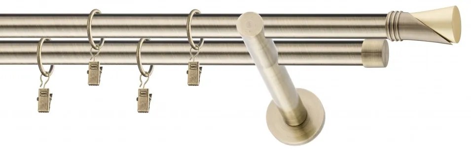 Dekorstudio Mosadzná dvojradová garniža VEGA 19mm Dĺžka: 120cm, Typ uchytenia: Držiak dvojitý modern, Typ príslušenstva: Bez príslušenstva