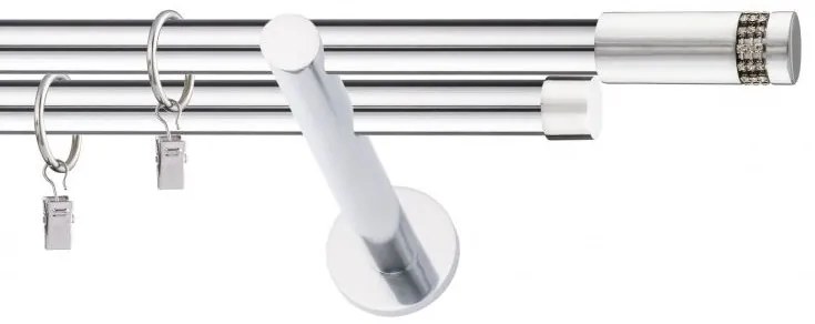 Dekorstudio Chrómová dvojradová garniža DIOS 19mm Dĺžka: 180cm, Typ uchytenia: Držiak dvojitý modern, Typ príslušenstva: Krúžky tiché so štipcami