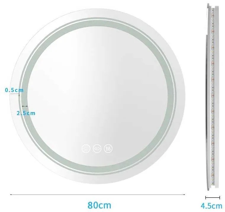 Zrkadlo Amyra s LED osvetlením 80 cm, strieborná
