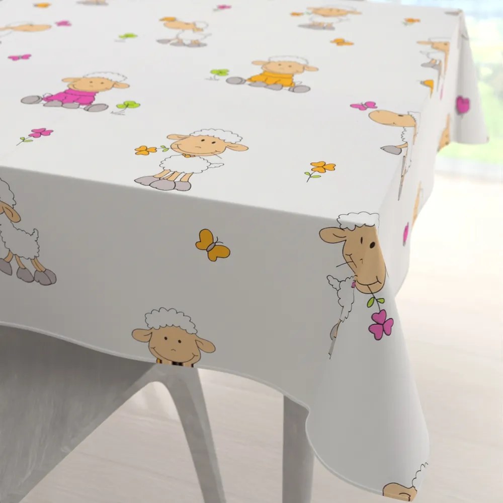 Biante Detský bavlnený štvorcový obrus Sandra SA-728 Veselé ovečky na bielom 150x150 cm